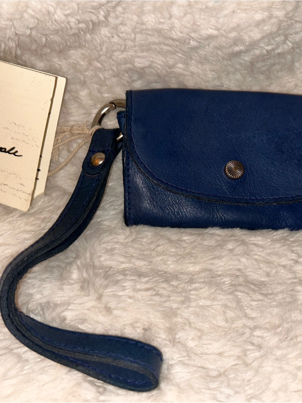 Free People Navy Blue Leather Wristlet Clutch